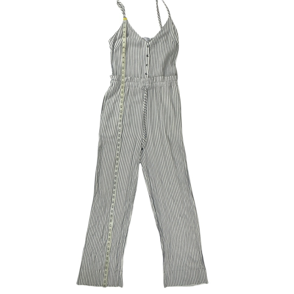 7 For All Mankind White Navy Pinstriped Paperbag Jumpsuit Women’s Sz Small - Picture 4 of 12
